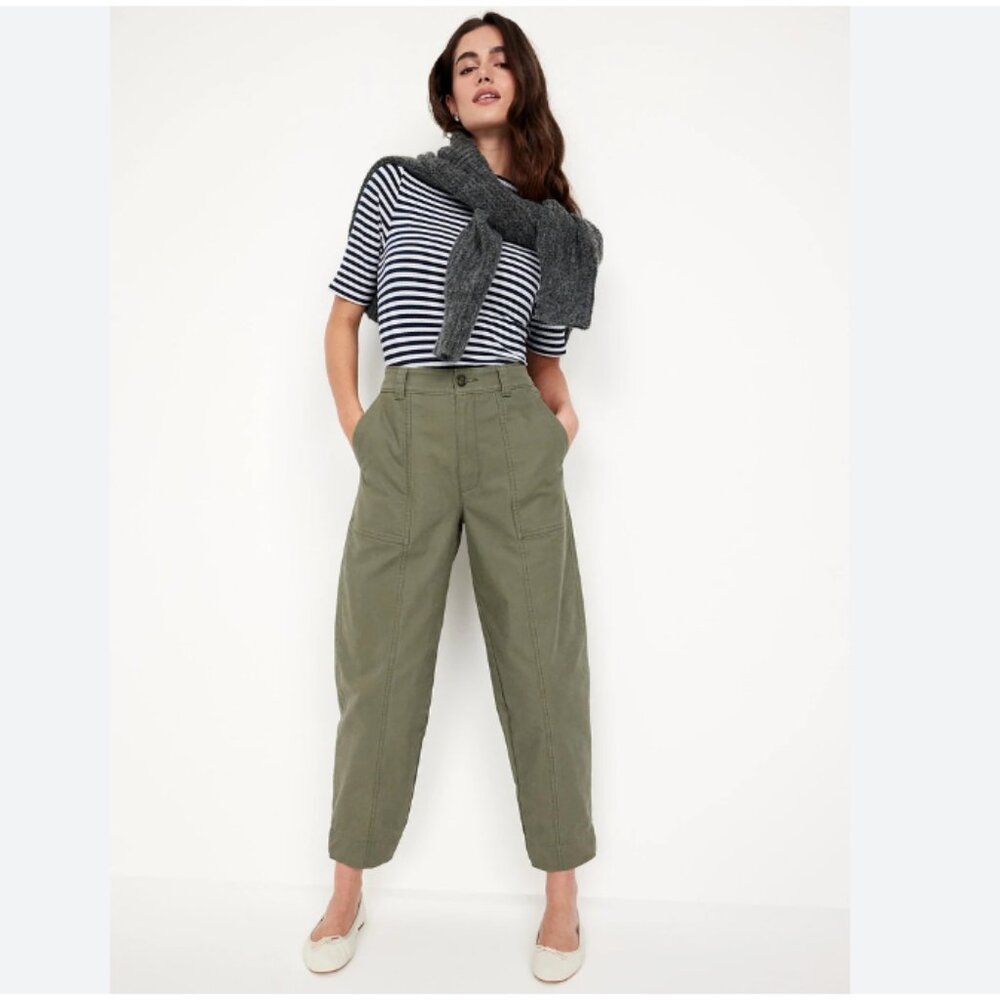 Old Navy Olive Green High-Rise Utility Crop Pants
